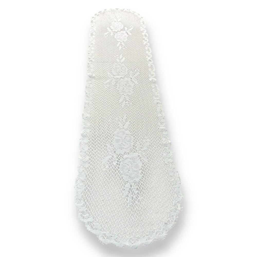 Vintage Lace Table Runner Doily Dresser Scarf 53" x 13" White Floral Pattern